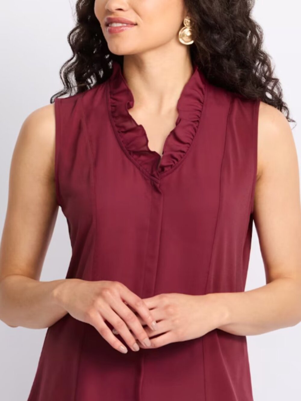 Elenna Sleeveless Ruffle Top in Burgundy NWT | Size S